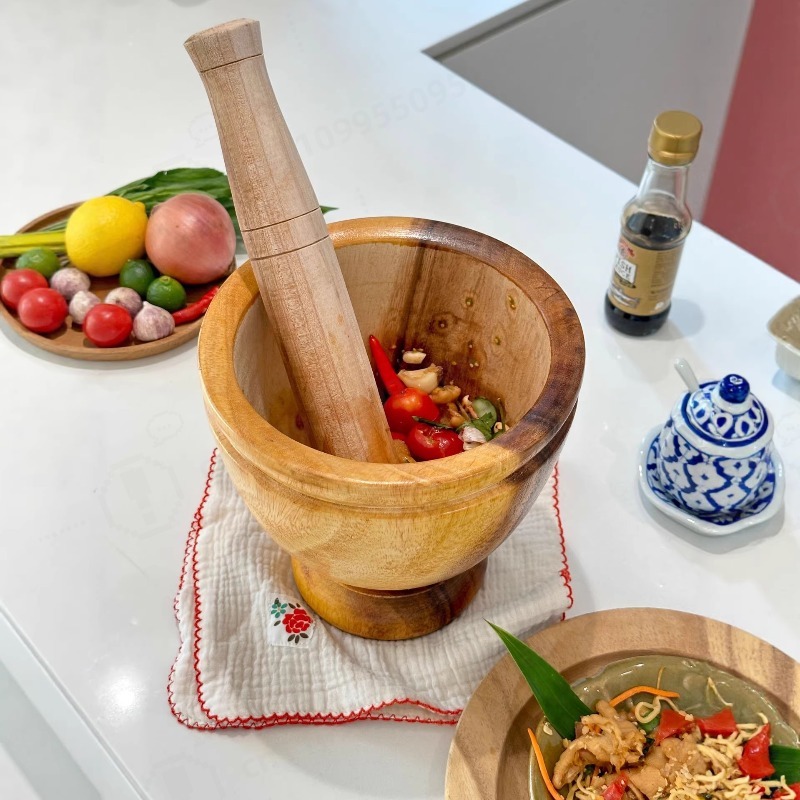 Natural Acacia Wood Mortar and - Commercial Kitchen Grinder recension och pris